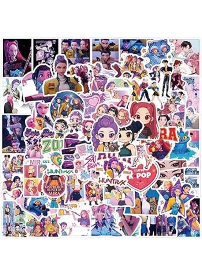 110pcs Kpop Demon Movie Hunters Stickers, Rumi Mira Zoey Saja Boys Jinu, Vibrant Cartoon, Vinyl, Multi-purpose, Indoor, Irregular Sheet, Waterproof PVC, Reusable, Great Gift for Teens