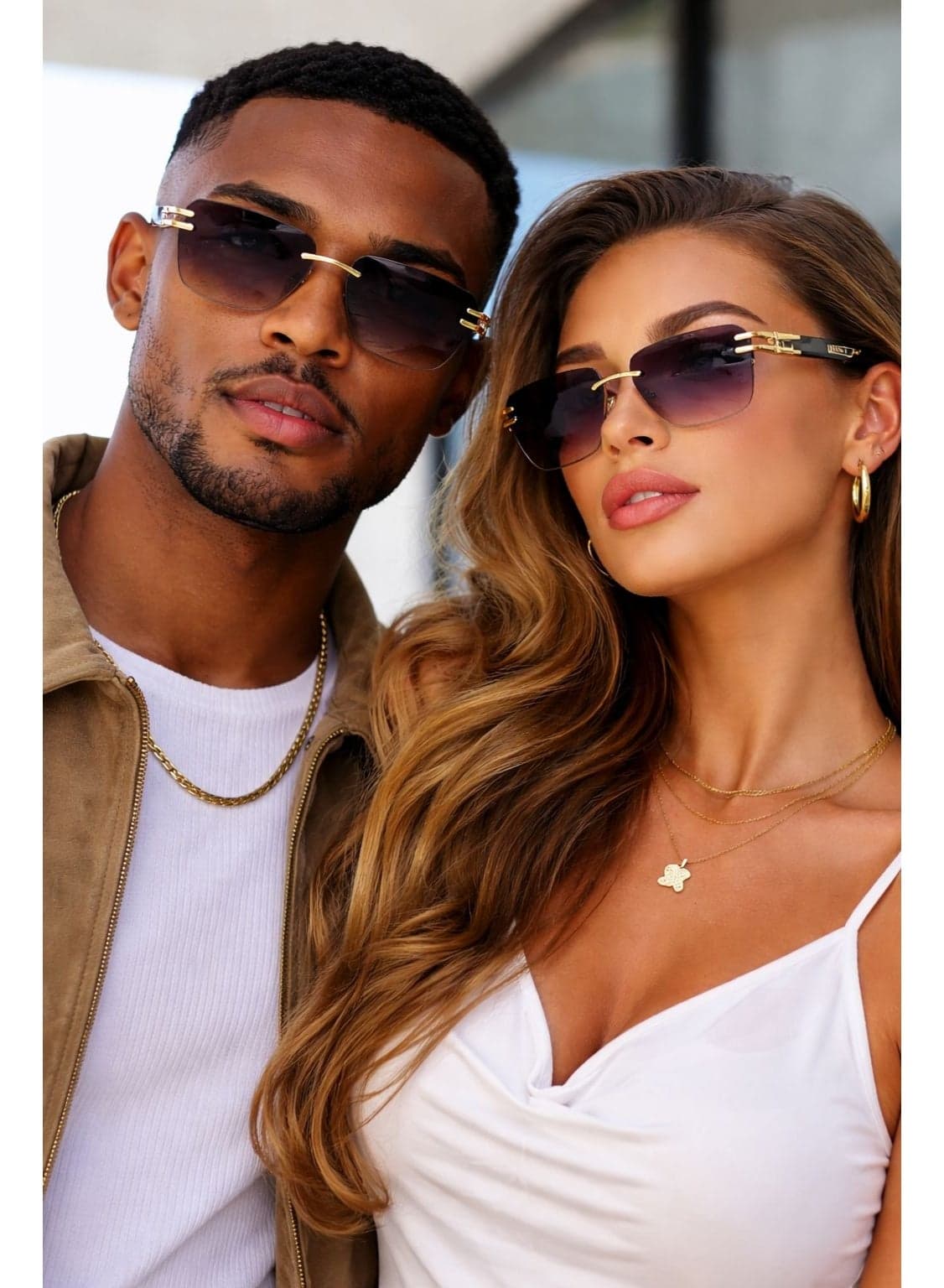 Luxury Rimless Square Sunglasses for Men & Women – Gold Metal Frame with Gradient UV Protection Lenses | Premium Designer Eyewear – Lumière Collection
