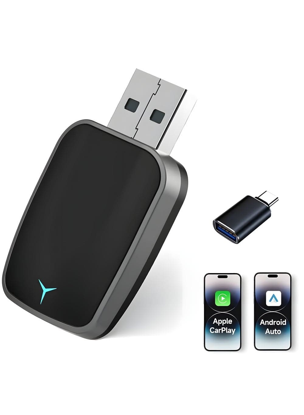 Mini Wireless Carplay Adapter, Convert Wired to Wireless Car Play & Android Auto 2-in-1 Adapter for Apple iPhone & Android Phone, Plug & Play, Auto Connect, No Delay, w/USB C for iOS 10+ Android 11+