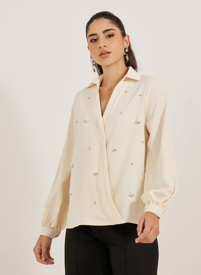 Embellished Regular Fit Wrap Top