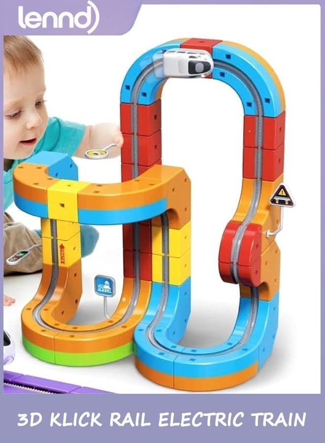Electric Train Set 3D Magic Flexible Race Track for Kids 3 4 5 6 7 8 Years Old, 83 pcs Race Car Track Block with Anti-Gravity, Educational STEM Toy Boys Girls Birthday