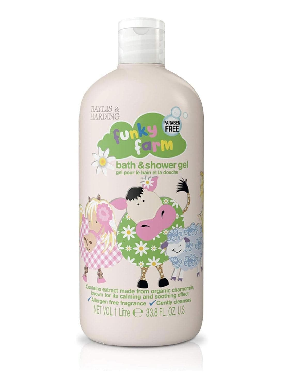 Funky Farm Kids Bath and Shower Gel, 1 Litre | Paraben Free | Allergen Free | Organic Chamomile Extract | Gentle and Soothing Formula for Kids | Fun and Refreshing Clean