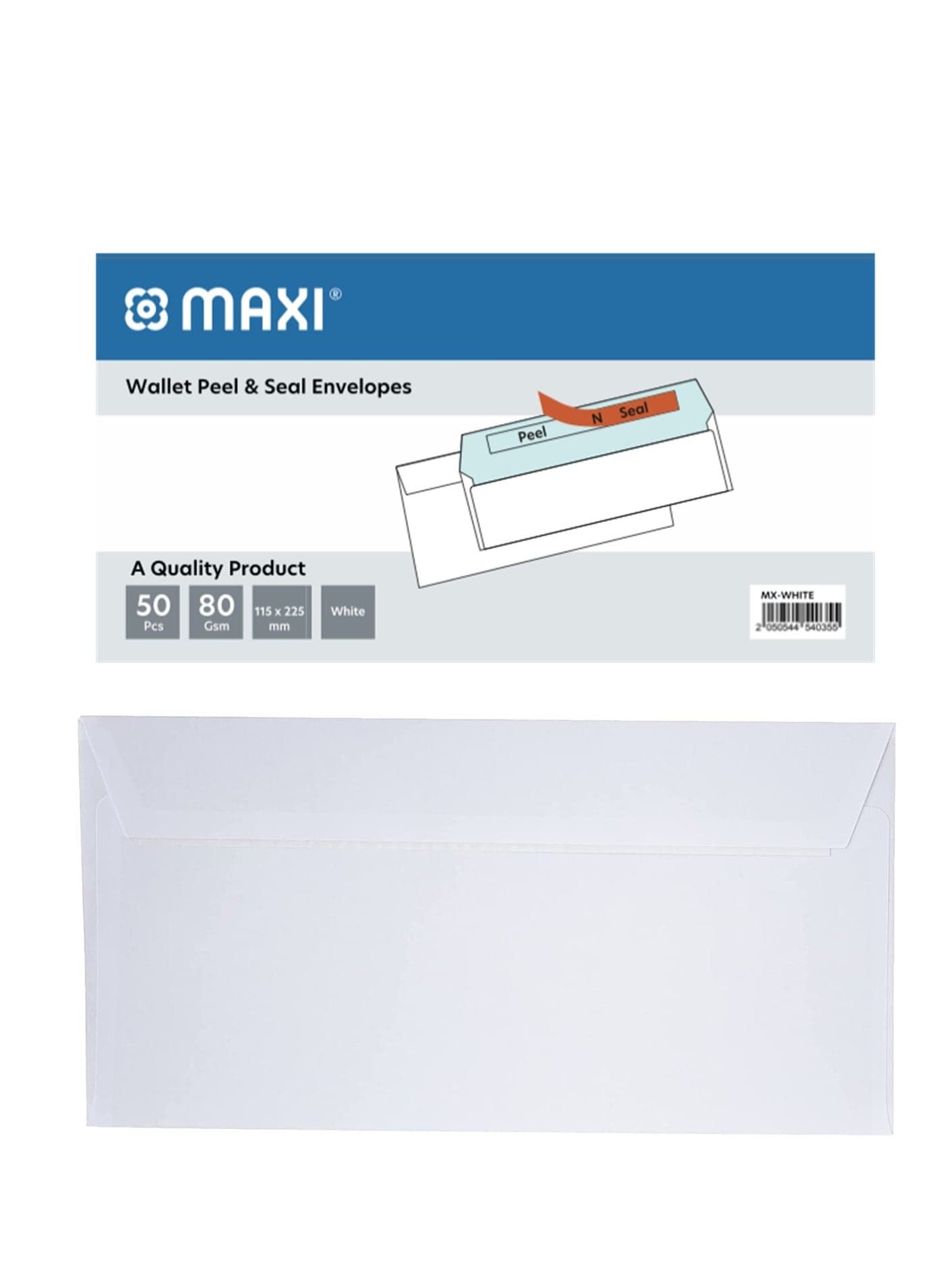 50-Piece Peel And Seal Envelopes 115x225mm White