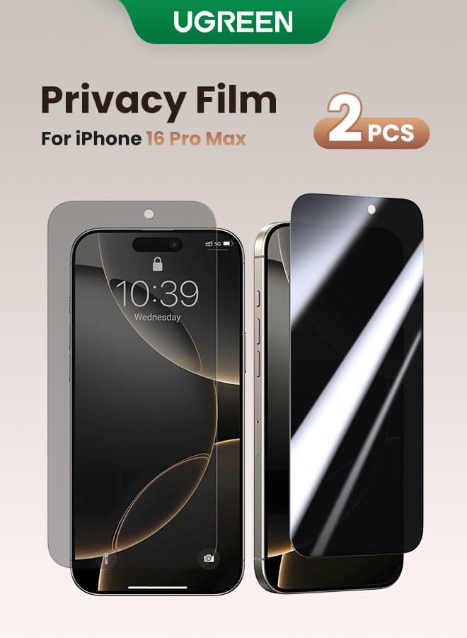 2Pack iPhone 16 Pro Max Privacy Screen Protector 6.9 Inch Face ID Supported Easy Installation Anti-Spy & Privacy Protection Anti-Fingerprint & Bubble Free, Case Friendly 9H Tempered Glass Black