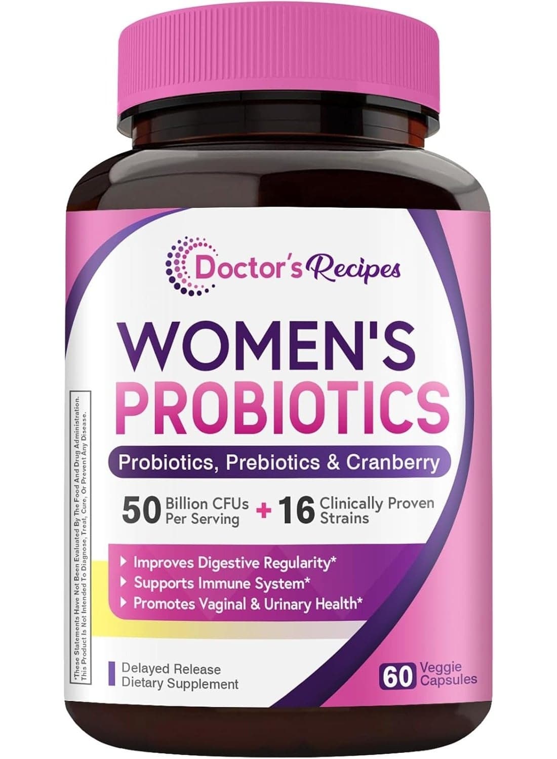 Women’s Probiotic, 50 Billion CFU 16 Strains, with Organic Cranberry, Digestive Immune Vaginal & Urinary Health - 60 Caps
