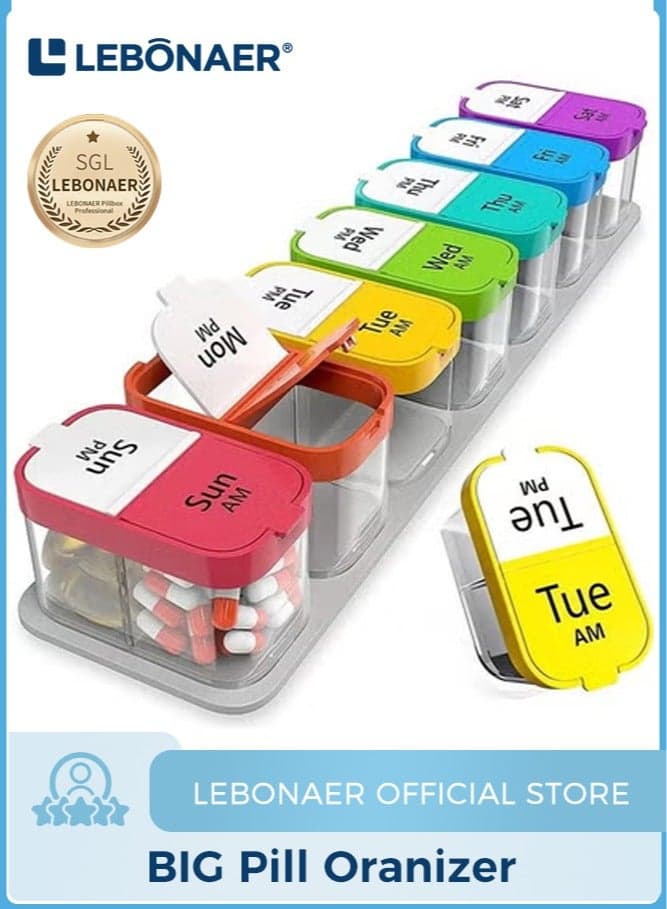 Extra Large Weekly Pill Organizer 2 Times A Day, Pill Box 7 Day Am Pm to Hold Daily Medicine Vitamin and Supplements for Elders, Arthrtic Patients and Kids