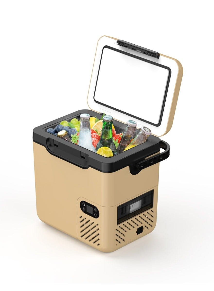 N20 20L Portable Car Refrigerator Freezer, -20℃ to 20℃ Mini Compressor Fridge for Car, Truck, RV, Camping & Travel, DC12V/24V & AC 100-240V, Low Power 45W, Quiet ≤45dB, Electric Cooler Box, Outdoor Car Freezer, Small Vehicle Freezer, Compact Camping Fridge, Travel Car Cooler with ECO/Max Modes, R134a Refrigerant, Electric Car Cooler, Dual Power Mini Fridge for Home or Road Use, Camper Van Fridge, Yellow