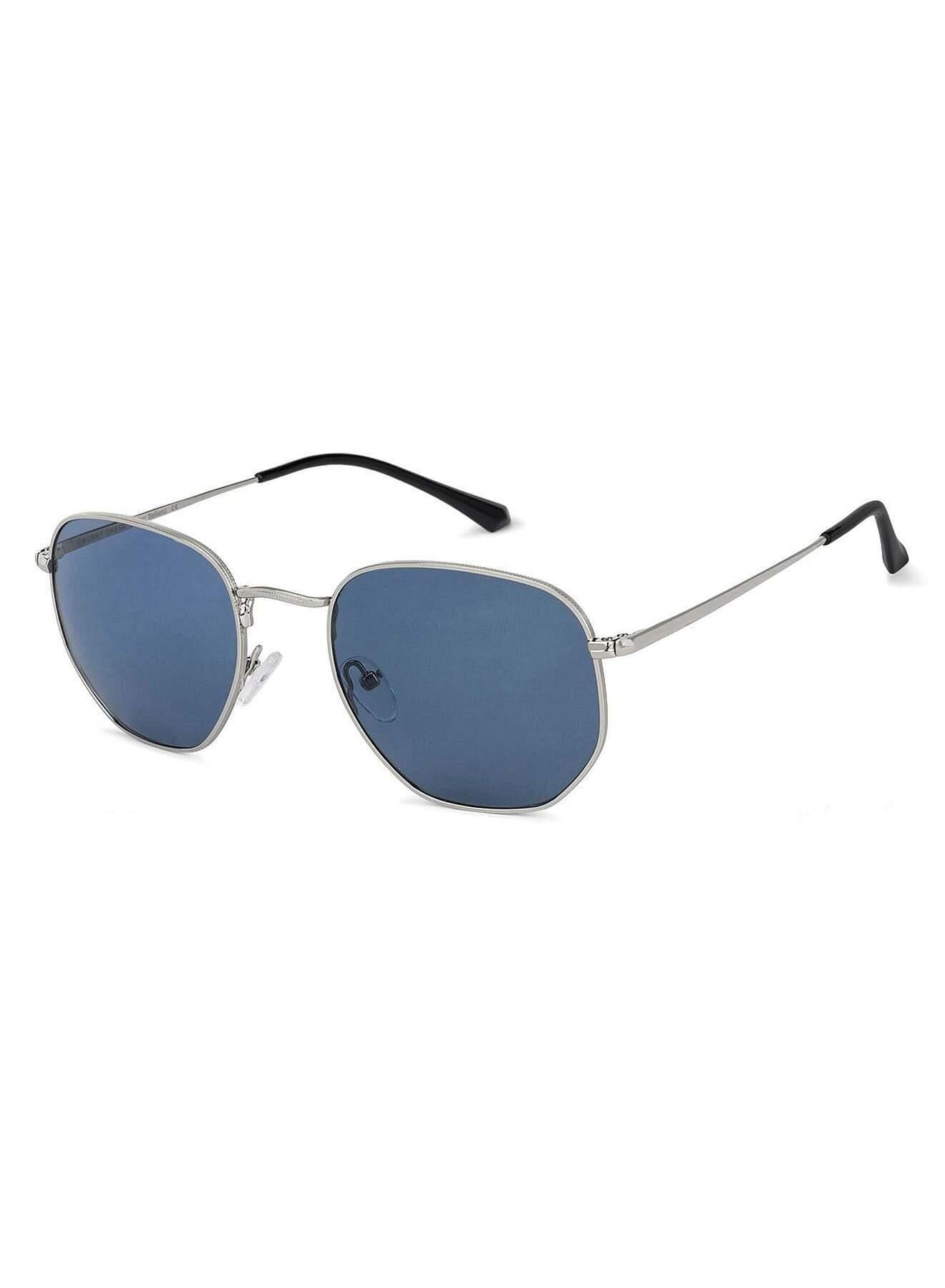 Unisex Vincent Chase Eyewear Unisex Hexagonal Sunglasses Silver Frame Blue Lens ( Medium )