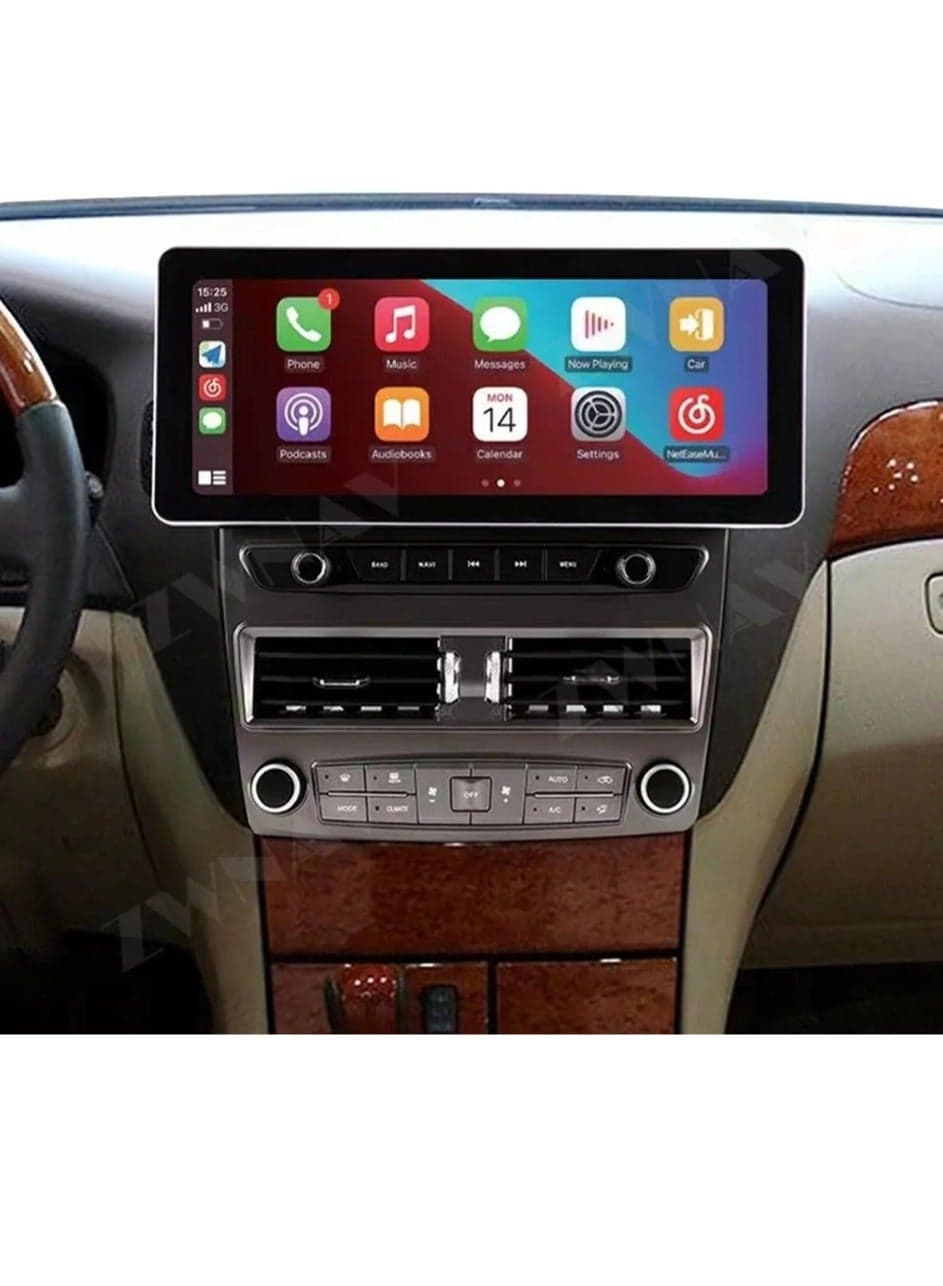 The Lexus LS430 12.3-inch Android screen with 4GB of RAM supports Apple CarPlay and Android Auto wirelessly. It is compatible with the car's climate control and fits both high and low models of the LS 430 from 2001 to 2006