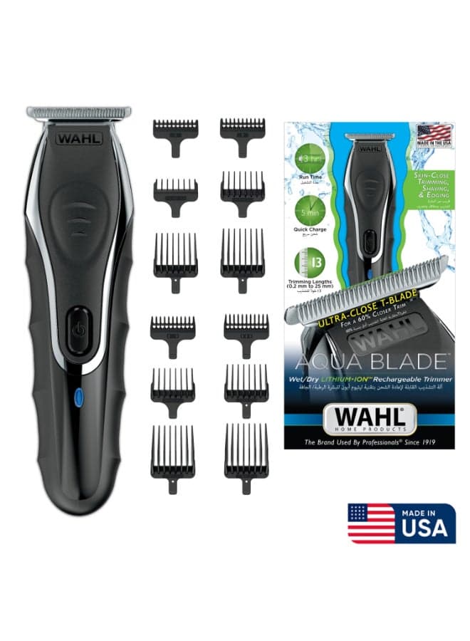 Wahl Aqua Blade 12 in 1 Trimmer | 0.2mm Ultra Close T-Blade | Cordless 180 Min Run Time | Waterproof | Made in USA | 9899-927
