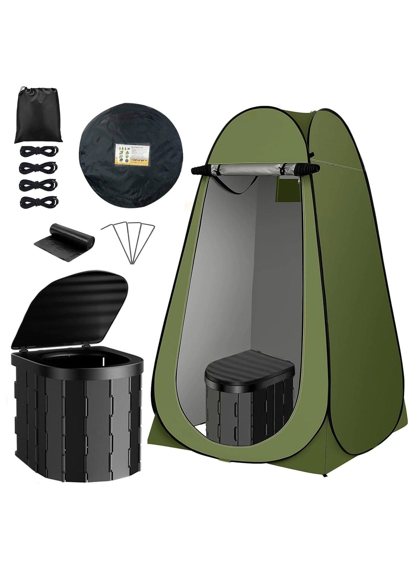 Portable Camping Toilet Kit for Adults, Pop up Privacy Tent, X Large Folding Toilet Potty with Camping Tent, Outdoor Instant Shower Tent Camp Toilet Changing Dressing Room