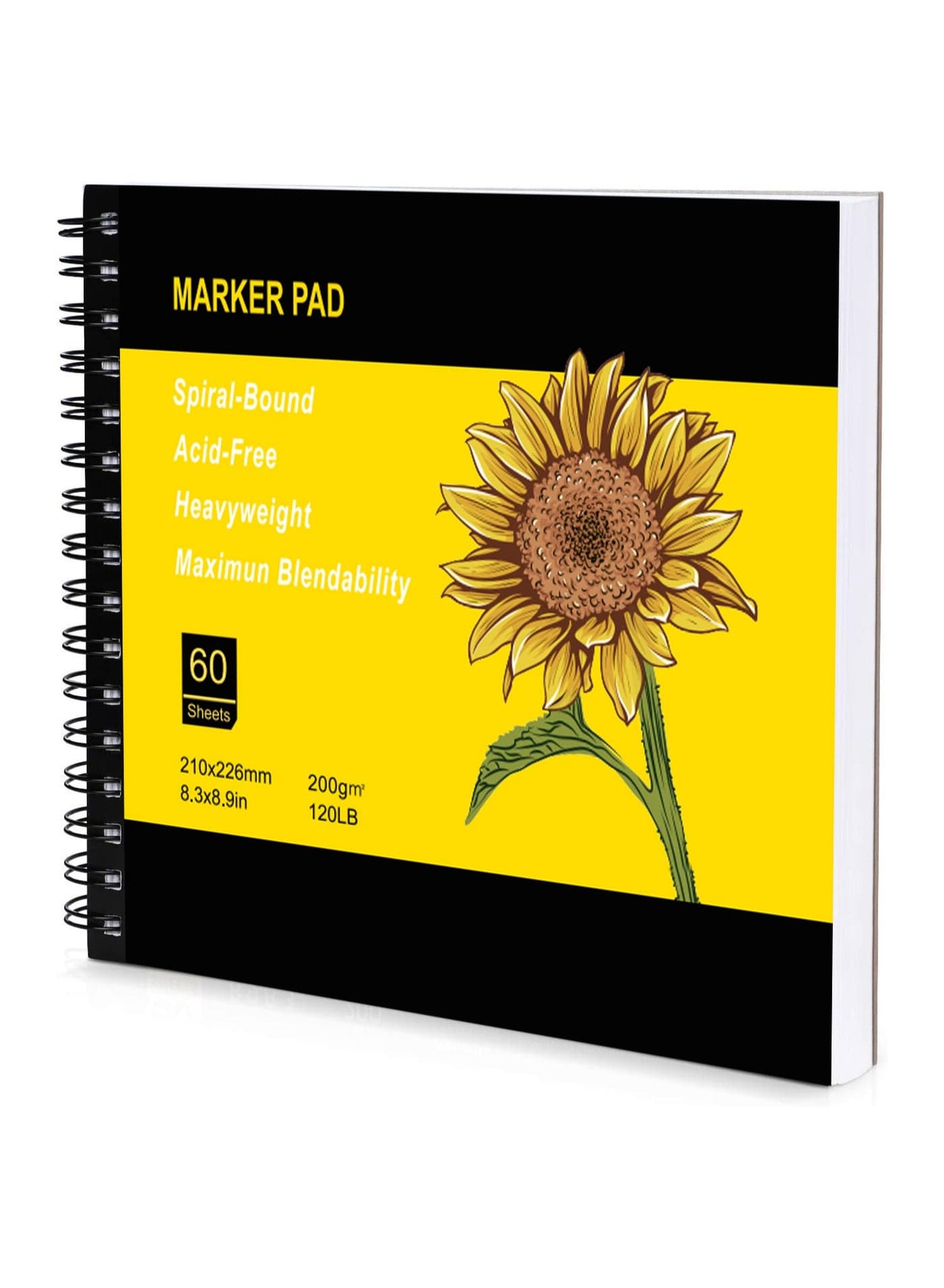 Marker Pad 60 Sheets/120 Pages, Art Sketchbook 8.9x8.3 Inch, Portable Drawing Papers(120LB/200GSM), Spiral Bound Sketch Drawing Book for All Markers