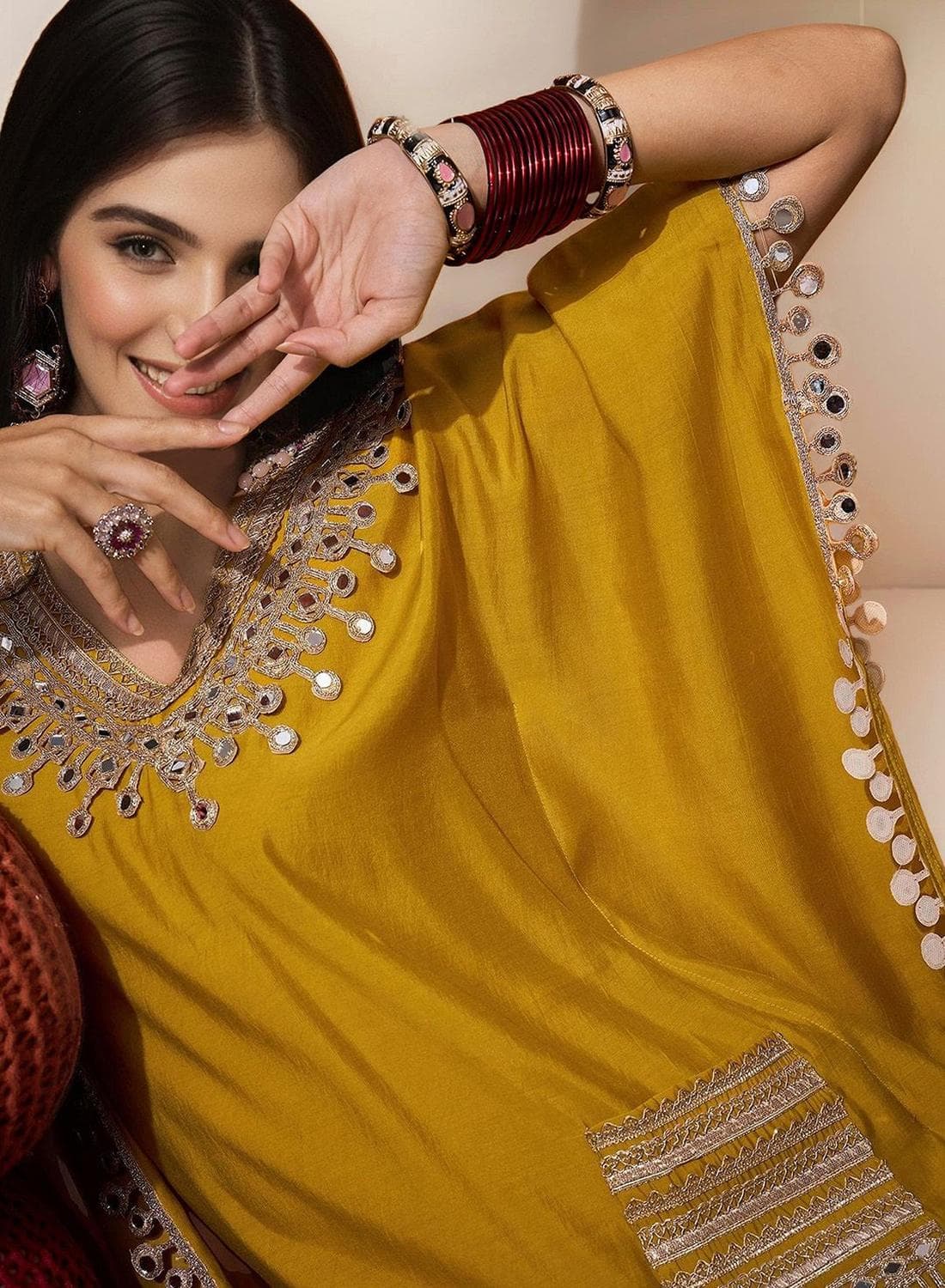 Women'S Yellow Roman Silk Self Design Full Length Palazzo Kurta Set