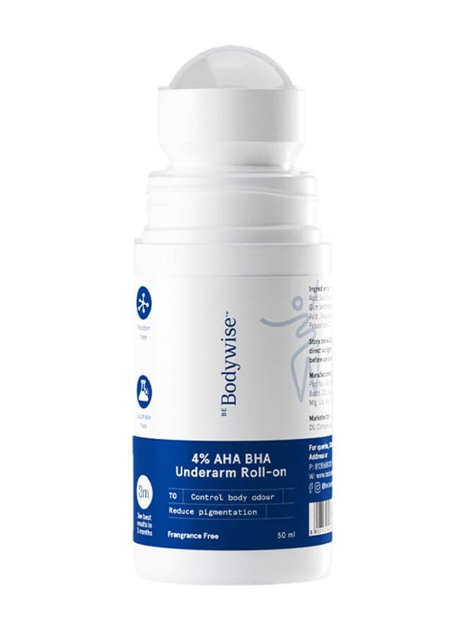 4% Aha Bha Underarm Roll On | With 2% Lactic Acid 1% Mandelic Acid 1% Salicylic Acid | Prevents Odour Reduces Pigmentation | Fragrance Free
