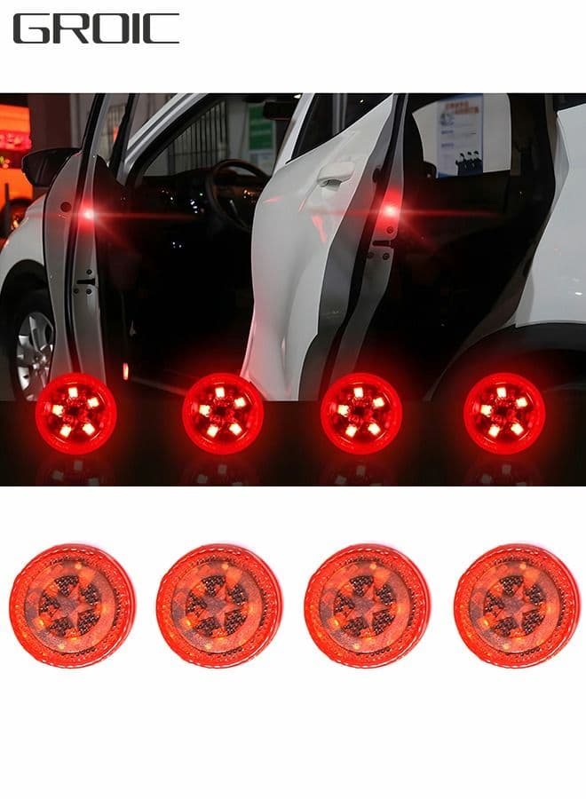 4 PCS Universal Wireless Car Door LED Warning Light, Strobe Flashing Anti Collision Signal LED Safety Lamps, Strobe Lights for Anti Rear-end Collision (Red)
