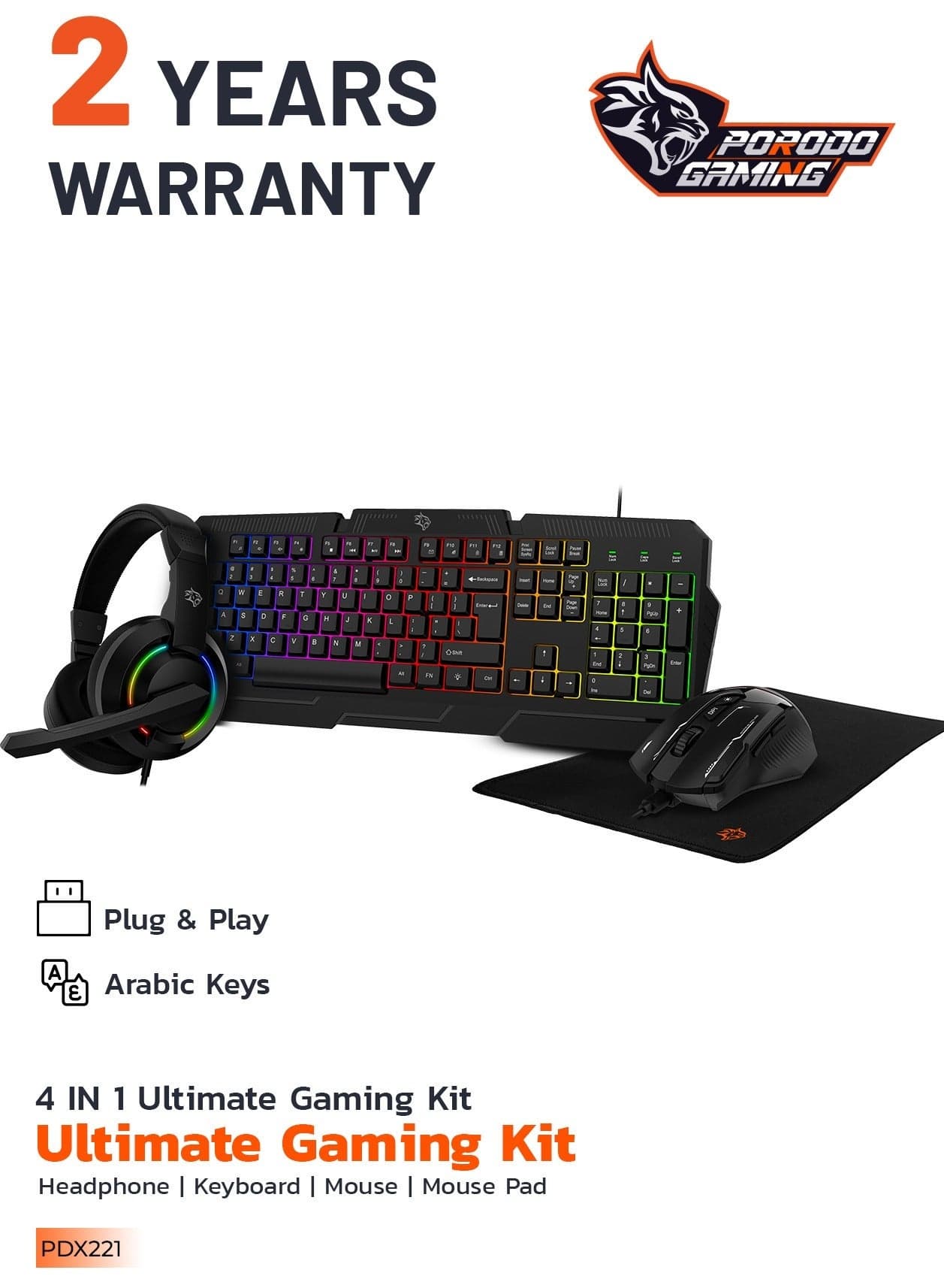 4 in 1 Gaming Kit with Keyboard / Head phone / Mouse and Mouse Pad / Windows and Linux Compatibility / 13 RGB Light Mode / Gaming Combo Set- Black