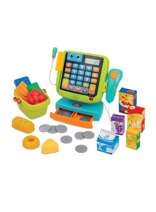 Winfun Smart Calculator Cash Register Set | Interactive Pretend Play Cashier Toy with Lights, Sounds & Calculator | Educational Learning Toy with Scanner, Money & Card for Kids Ages 3+