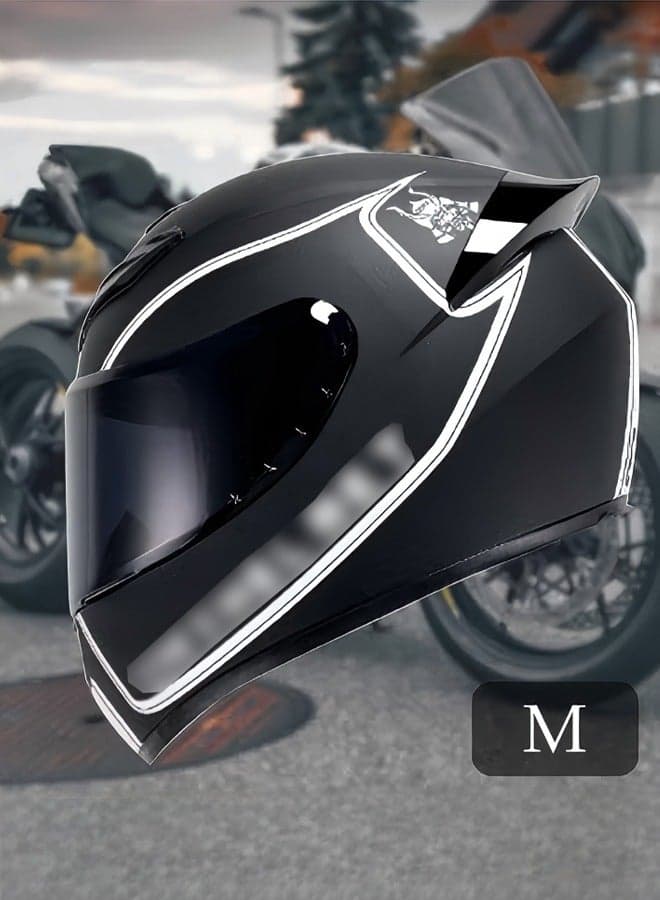 Sport Motorcycle Helmet,Lightweight Crash Resistant Motorcycle Full Face Helmet,Motorcycle Street Bike Motocross Helmets for Adults with Black Lenses,Breathable Lining, Unisex,Suitable for Riding Recreational Activities,M