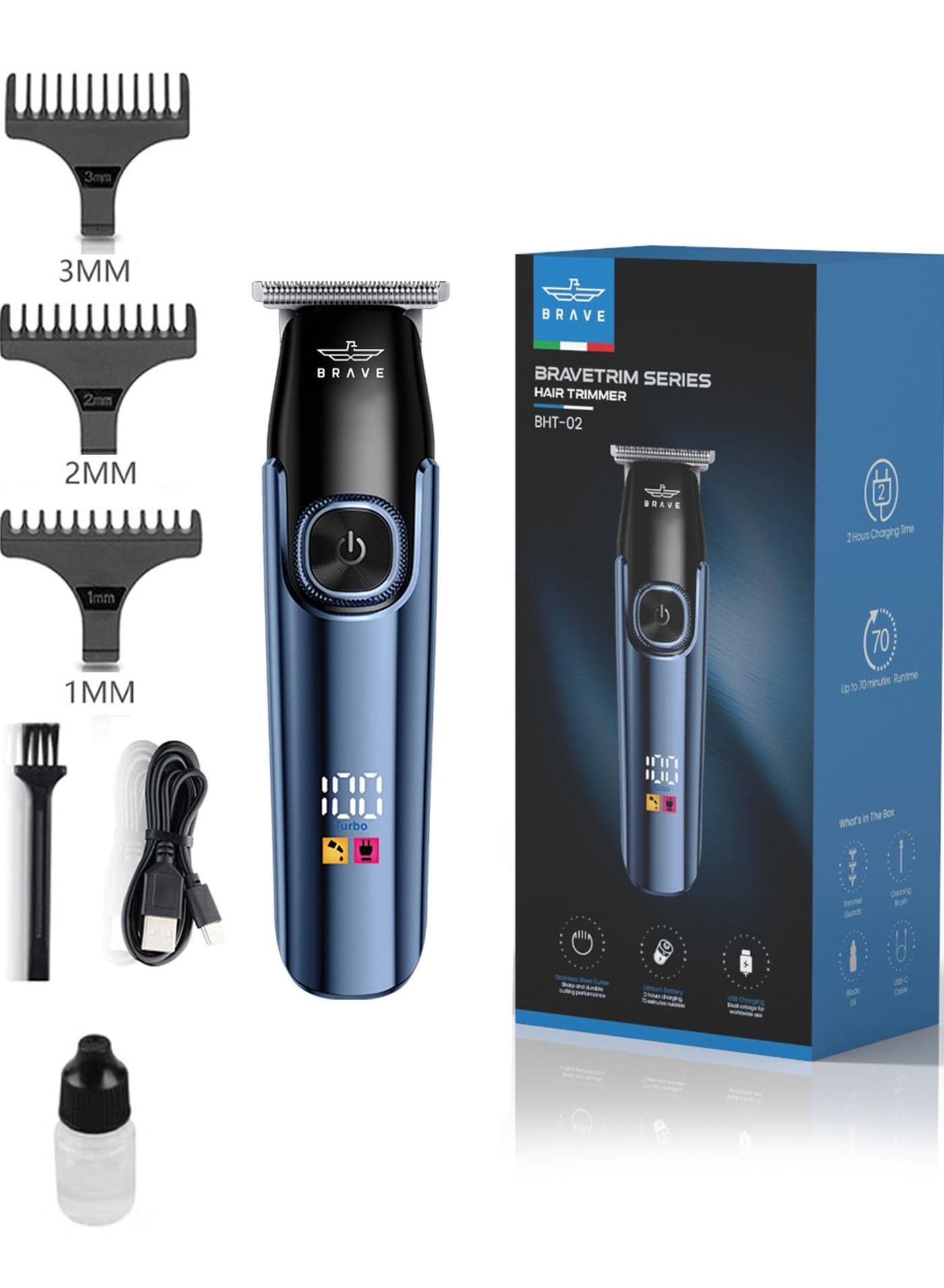 Professional Hair Clipper & Beard Trimmer for Men – Cordless Rechargeable Electric Body Trimmer, T-Blade Precision Shaver, 2-Speed Motor, LCD Display, USB-C Fast Charging, Stainless Steel Grooming Kit with 1/2/3mm Combs, Safe Body Shaver for Home & Salon Use