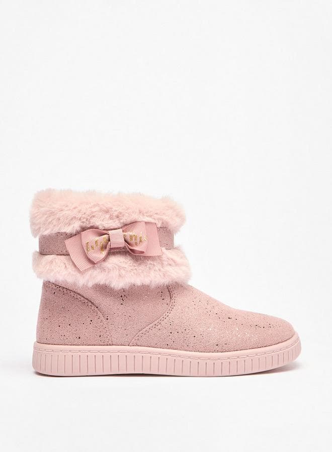 Flora Bella Faux Fur Ankle Boots With Bow Detail And Zip Closure