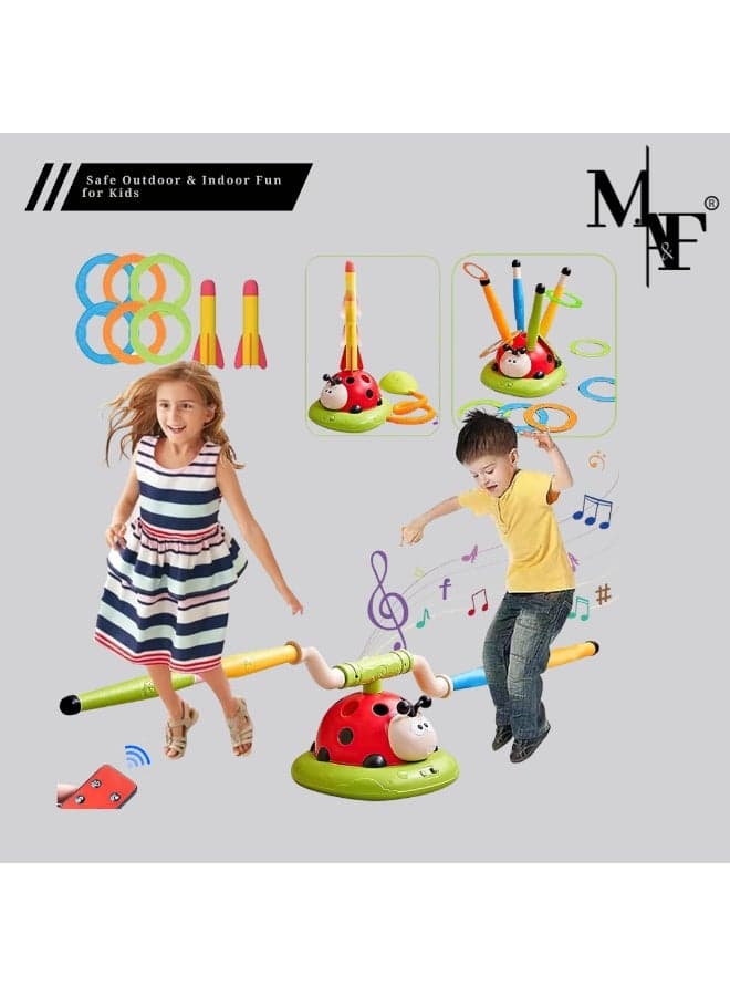 3 in 1 Musical Jump, Toss Ring Game Toys and Rocket Launcher for Kid Outdoor Toys with Remote Control, Indoor Outside Birthday Gifts Kid Girls Boys Toys for Kids Ages 4-13 Kids