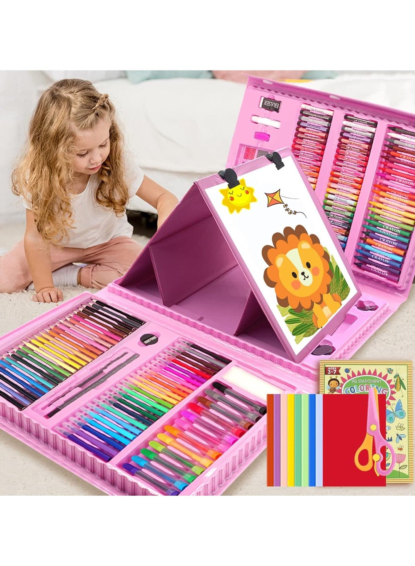 208 PCS Art Supplies, Drawing Art Kit for Girls Boys Kids Teens Artist, Art Set Case with Trifold Easel, Crayons, Oil Pastels, Coloring Book, Colored Pencils, Scissors, Origami Paper 40 Sheet