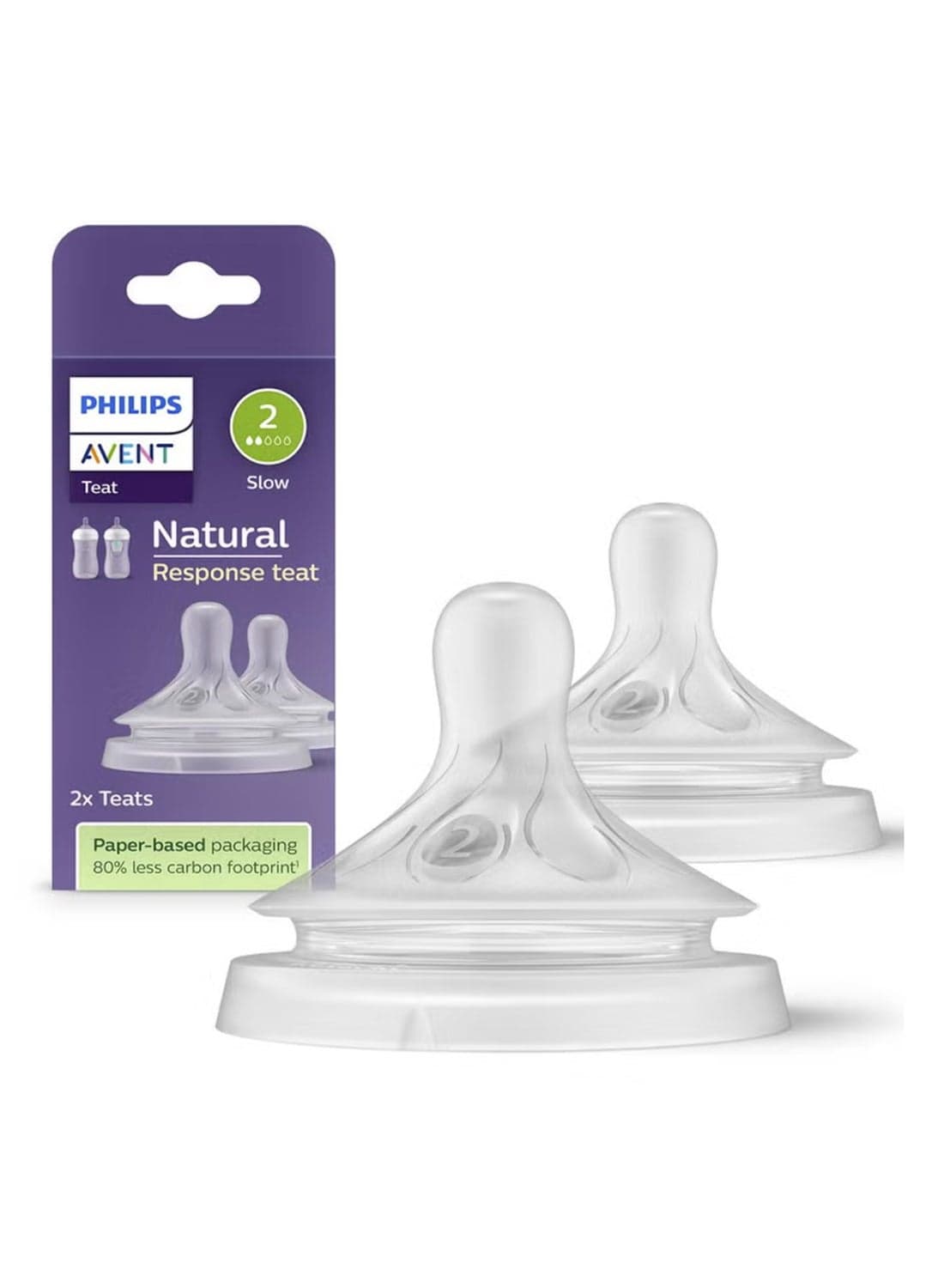 Baby Feeding Bottle Teat Natural Response SCY962/02 | 0M+ Age | Slow Flow Nipple | BPA Free (Pack of 2 Nipples) | No.1 Brand Recommended By Moms Worldwide - Packaging May Vary