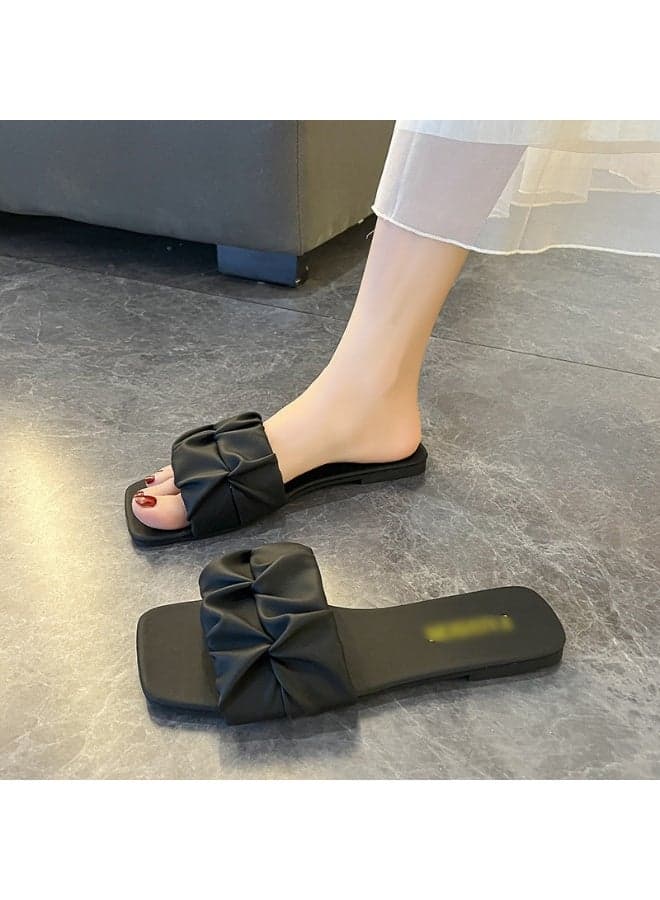 New Style Korean Style Women's Outdoor Flat Ruffled Western Fashion One-Strap Plus Size Slipper Sandals