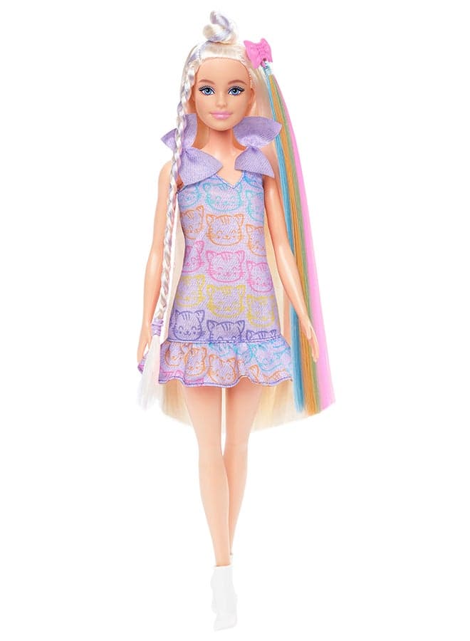 Fun & Fancy Doll & Accessories, Blonde Fashion Doll with Extra-Long Hair & 2 Looks, Including Silver Metallic Dress & Hair Extension