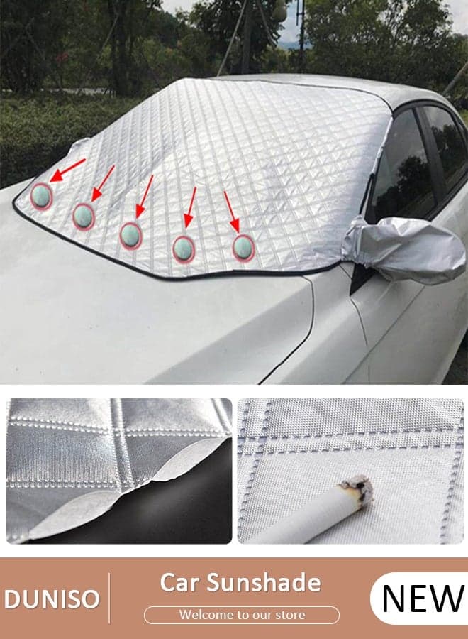 Car Magnetic Windshield Snow Cover for Ice and Snow for Any Weather Winter Summer Thick Outside Frost Guard Windshield Sunshade Snow Cover with Side Mirror Cover UV Block Accessories