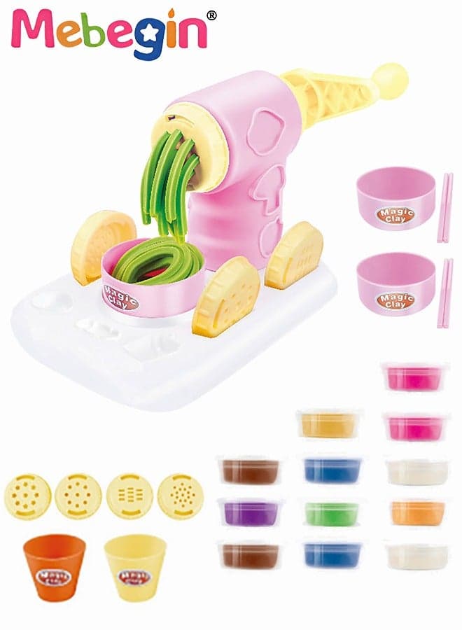 33PCS Kids Noodle Machine Dough Kit, Color Dough Kitchen Creations Set, Fun Safe Playdough Sets, Spaghetti/Pasta/Ice Cream Maker Machine Modelling Clay Mould with Roller/Tableware Set, Creative Play Kitchen Creations Tools