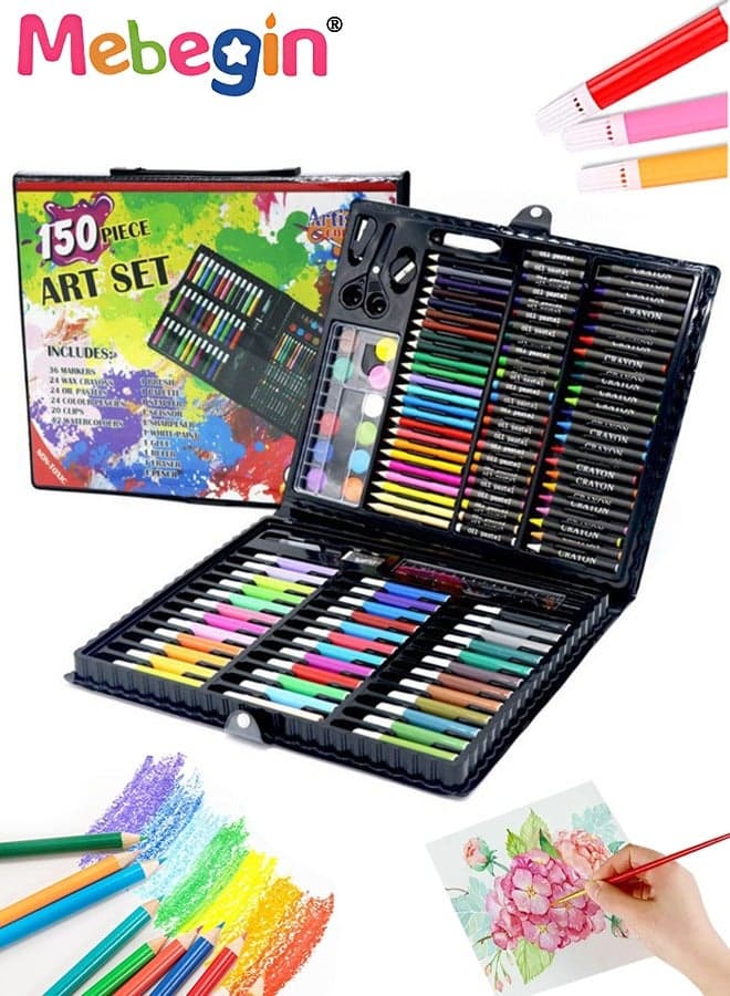150 Pcs Art Supplies Set Includes Oil Pastels, Crayons, Colored Pencils and Other Accessories, Portable Multifuctional Drawing Set, Superior Quality and Safe Painting Tools, Ideal for Kids Drawing, Sketching and Colouring
