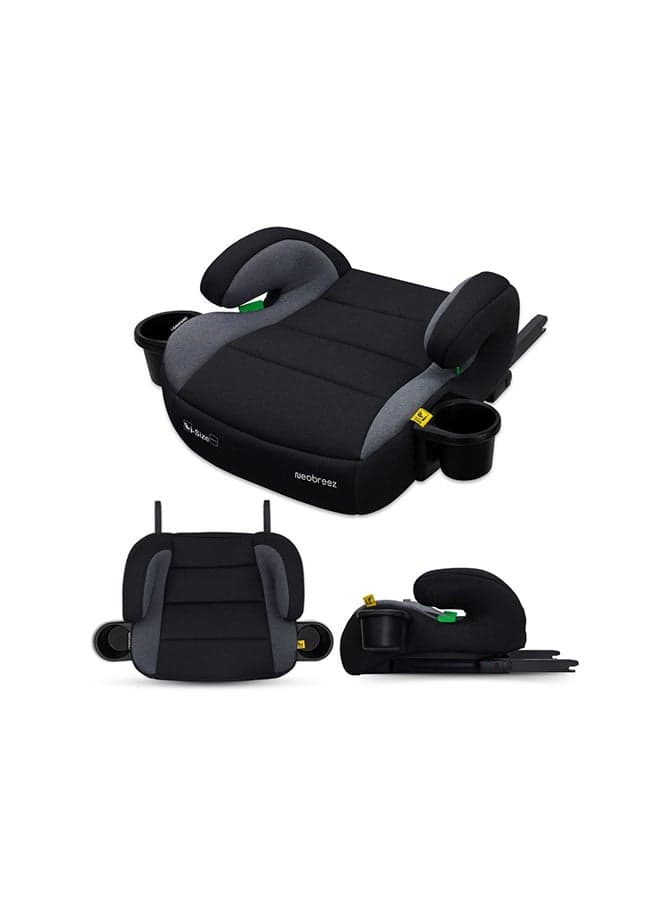 i-SANFARO ISOFIX Backless Booster Car Seat, Double Padded Foam, Compact, Lightweight&Portable Travel Kids Childrens Toddler Booster Seat, Arm Rest Seat, 2 Cup Holder, ECER129, 6-12Yrs, 22-36Kg