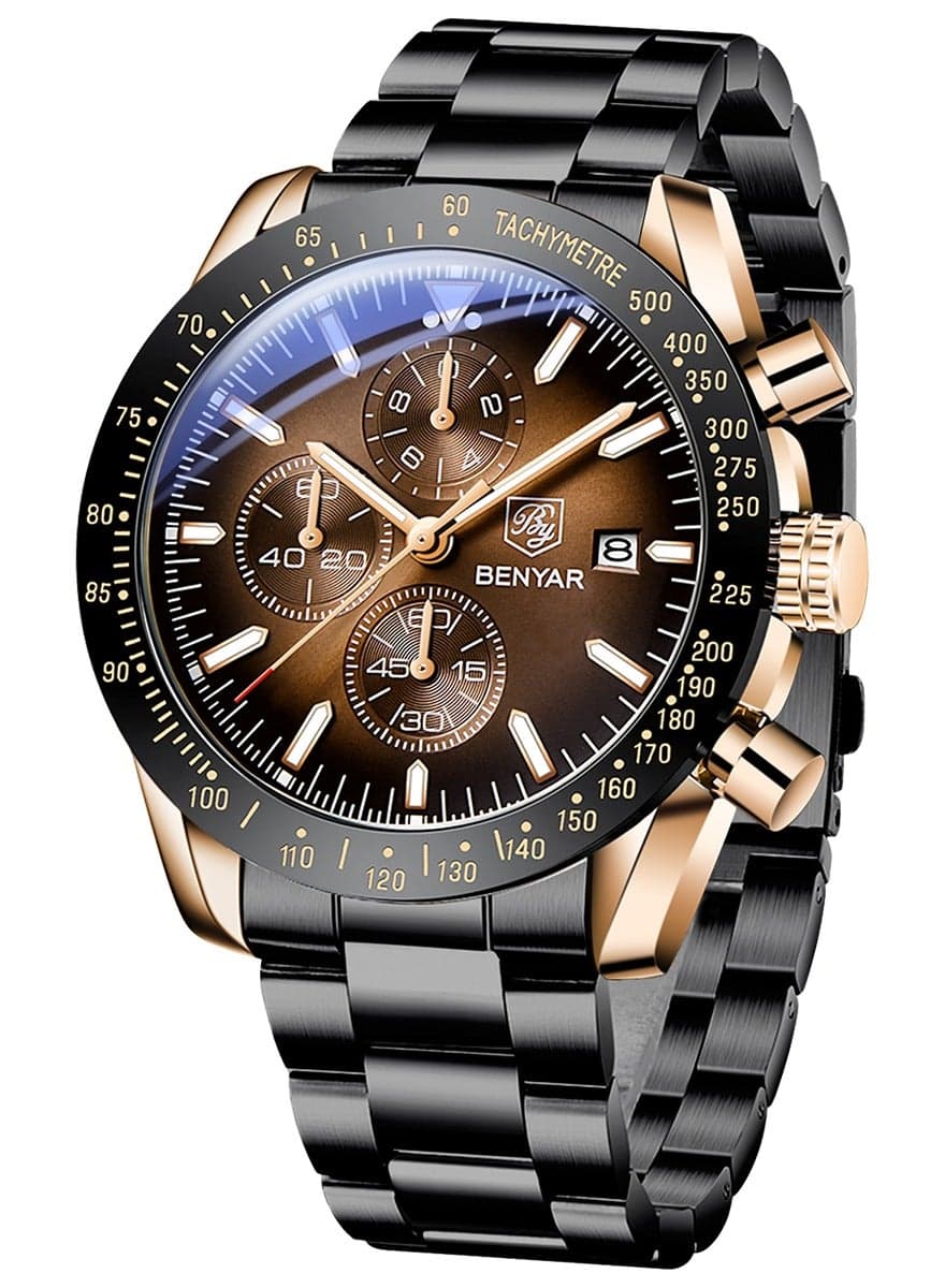 BY BENYAR Mens Watches Analog Quartz Chronograph Waterproof Watch for Men Business Work Sport Casual Classic Stainless Steel Dress Men's Wrist Watches Elegant Gifts for Men BY5140