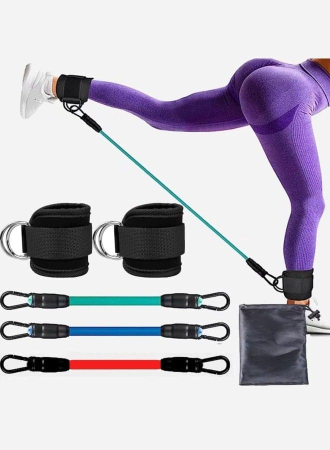 Resistance Bands Set with Cuffs, Perfect for Home Workouts and Fitness Training, Resistance Bands for Leg Training Exercise Equipment, Kickbacks Hip Gluteus Training Exercises (Black)