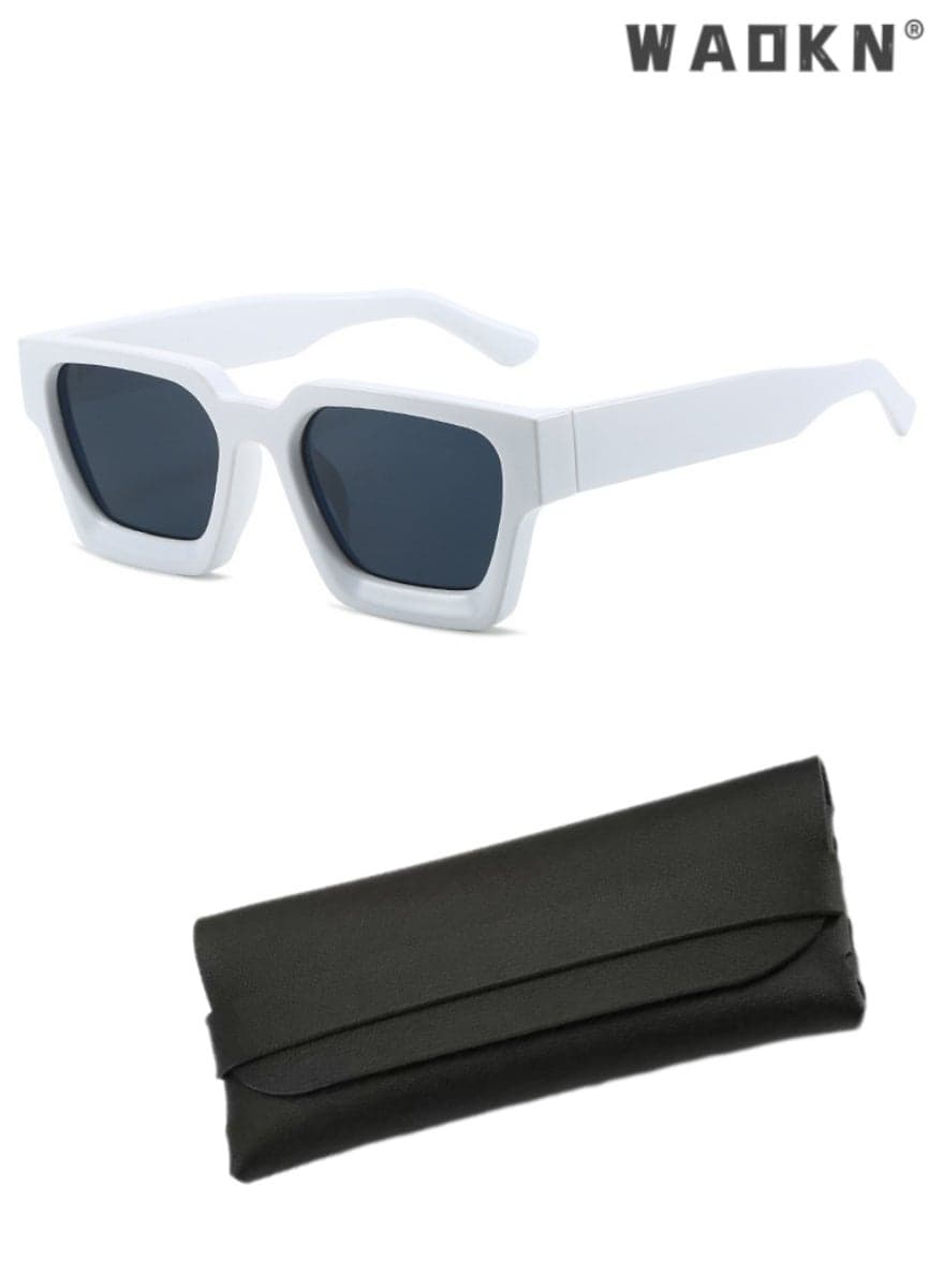 Retro Square Sunglasses for Men Women Trendy Thick Rectangle Chunky Frame Black Shades Fashion 90s Glasses, UV400 Protection Glasse, Vintage Driving Glasses 90’s Fashion Narrow Square Frame