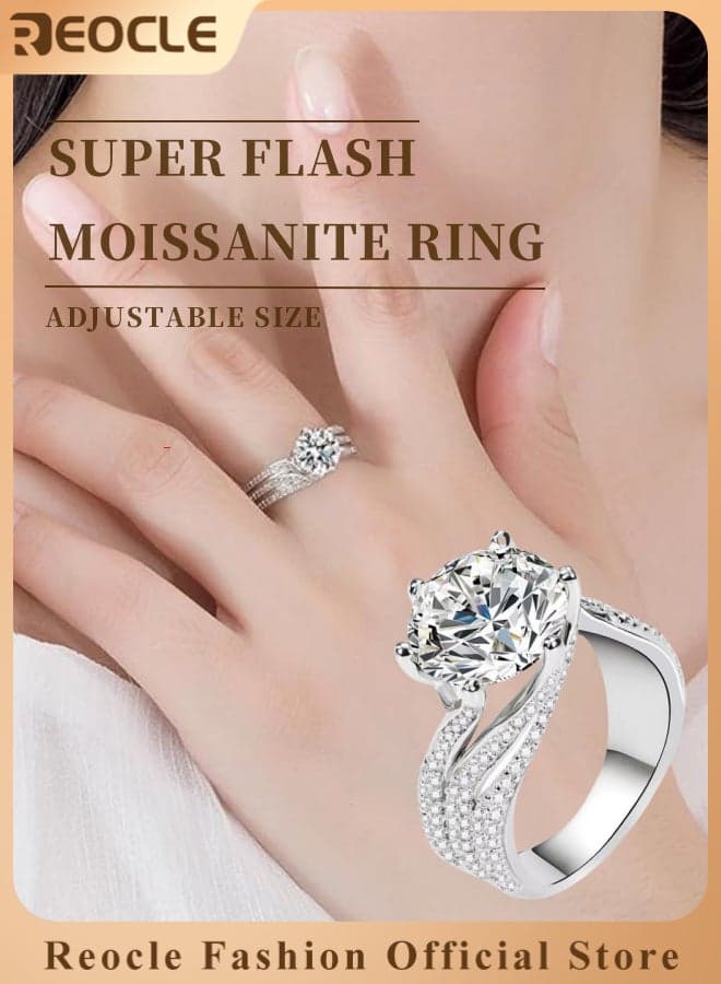 5-Carat Super Flash Moissanite Ring Adjustable size Wedding Engagement Proposal Diamond Ring