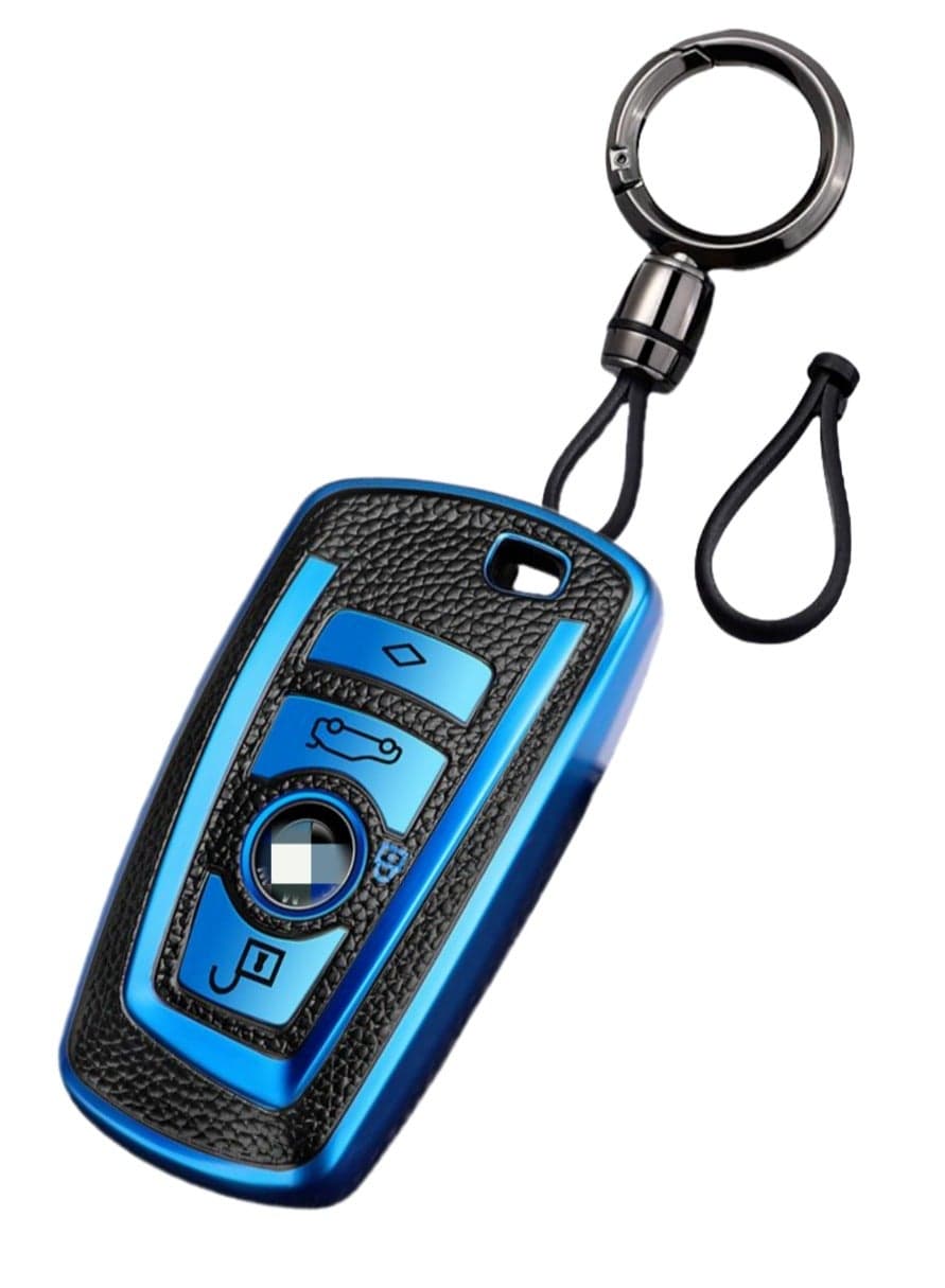 OUYoo Suitable for BMW key fob,Advanced soft TPU key box is compatible with X1 X3 X4 X5 X6 1 2 4 5 6 7 M3 M5 M6 GT3 GT5 G30 F10 F15 F16 F20 series smart key,With a key chain.(Blue)
