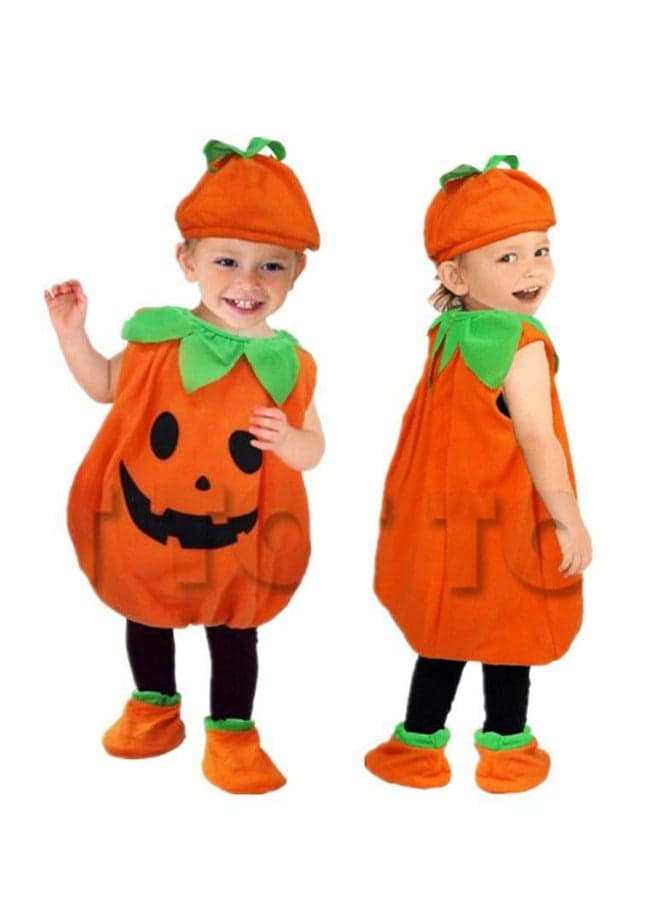 Halloween Kids Pumpkin Costume, Orange Pumpkin Dress Up with Hat and Socks for Girls and Boys, Cartoon Stage Performance Costume for Halloween Birthday Party(100cm)