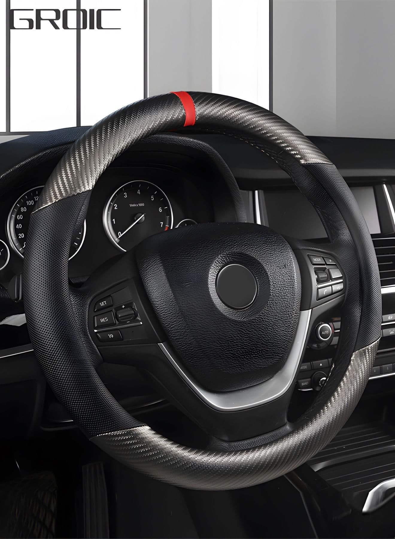 Carbon Fiber Car Steering Wheel Cover, Universal 15 inch Breathable Anti Slip Steering Wheel Covers, Car Interior Accessories, Fit for Most Car, Trucks, SVU