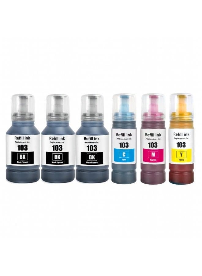 NexNova® ink 103 for Epson for EcoTank ink 6-Pack Combo Set (3*Black Cyan Magenta Yellow) for L3252 L1110 L3110 L3111 L3150 L3151 L3156 L3160 L5190 (3BK/C/M/Y)