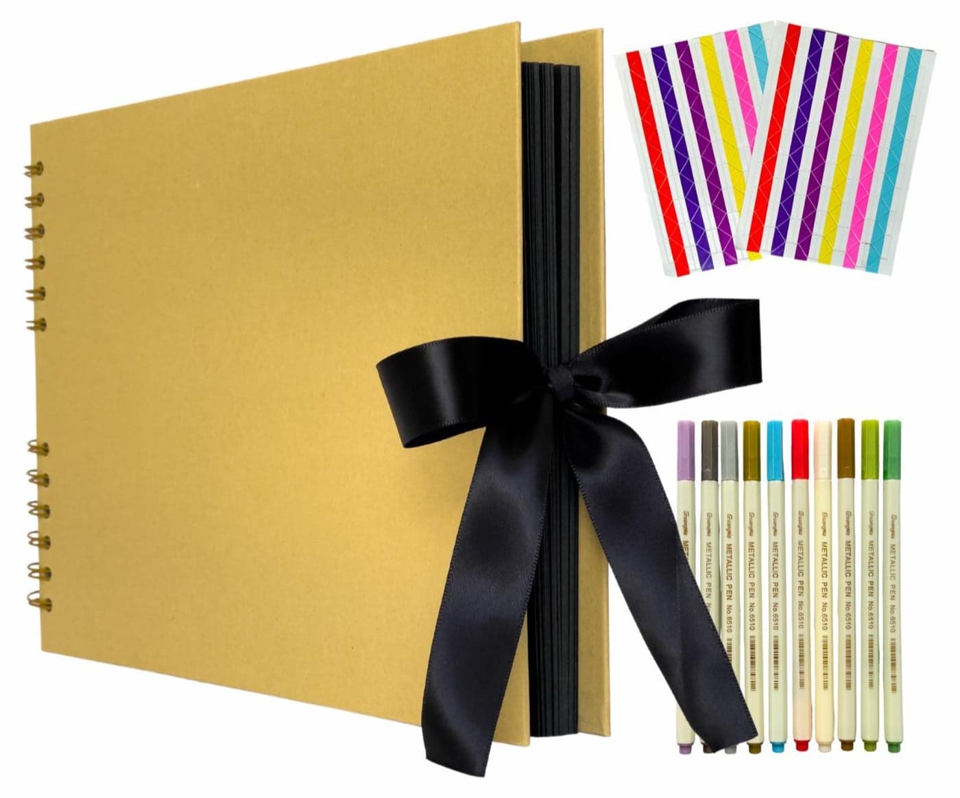 Scrapbook Kit & DIY Photo Album -11x8 inches, 80 pages, 3 Stickers, 10 Pens, Sketch book Art & Craft Set (Gold)