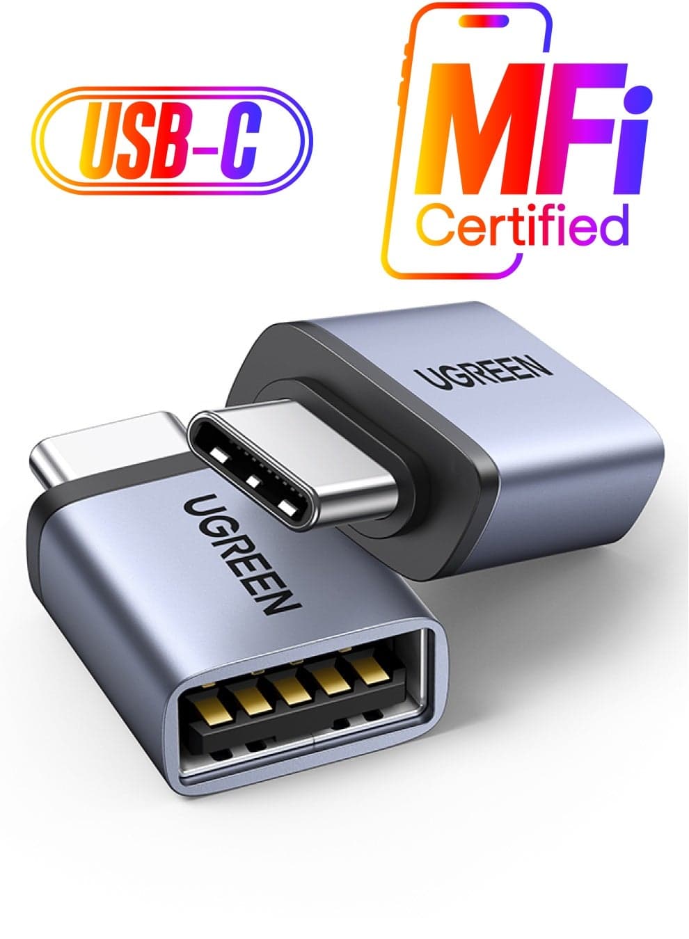USB To USB C Adapter 2 Pack, USB C Male To USB 3.2 Female Converter, High-Speed Data Transfer USB Adapter For Samsung S24 Ultra Series, iPhone 16/15 Series, iPad, MacBook, Xiaomi, HONOR, Tablets Grey