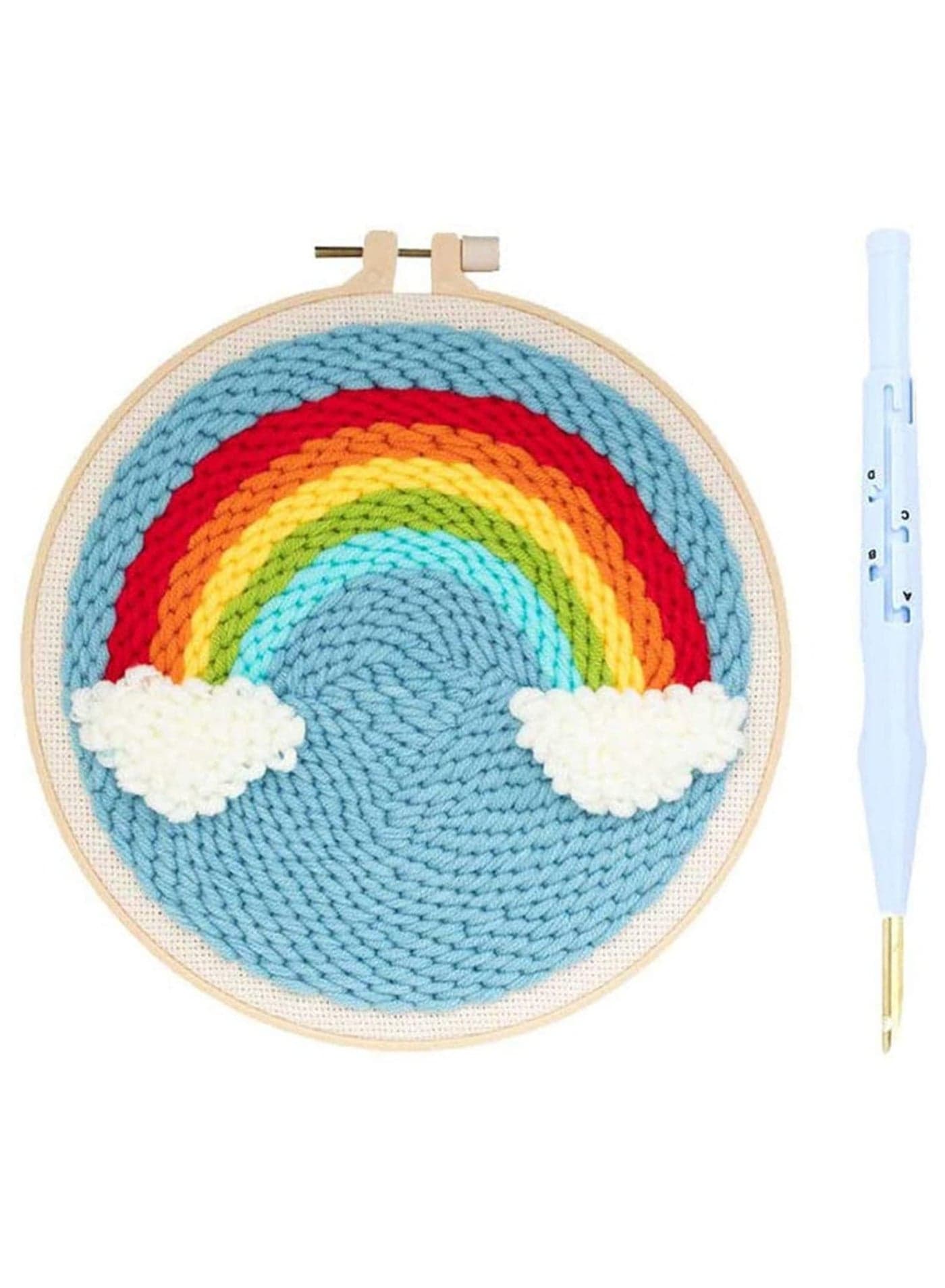 20cm Punch Embroidery Starter Kits for Children Beginners DIY Hand Embroidery Kit with Wool Needlework Supplies for Punch Needle Poke Embroidery Craft Projects