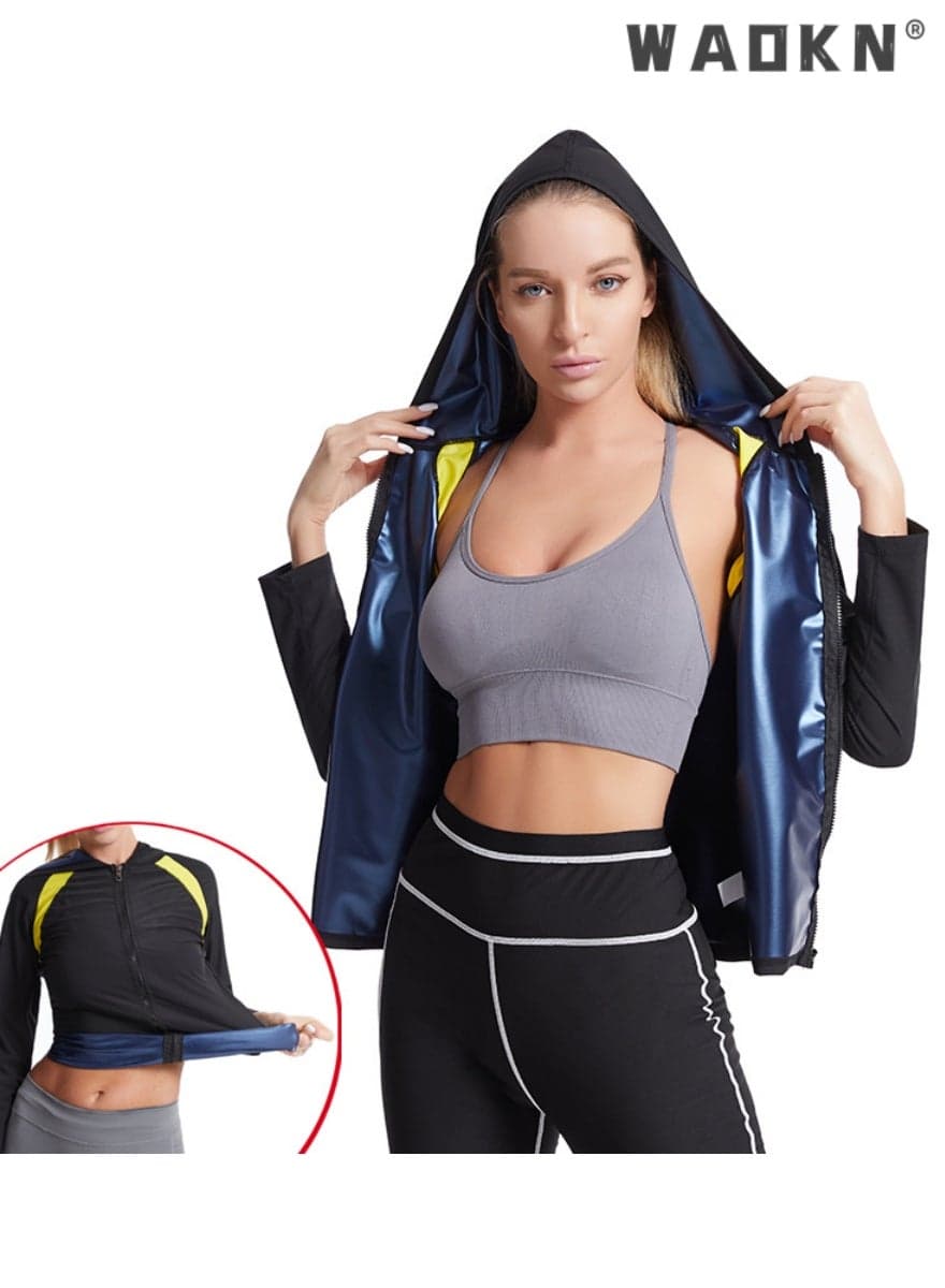 Shape Weight Loss Zipper Jacket Long Sleeve,Sweat Suit,Women's Body Shaping Hot Sweat Sauna Top,sports Training Long Sleeve Zipper/Hand Guard Weight Loss Polymer Waist Trainer