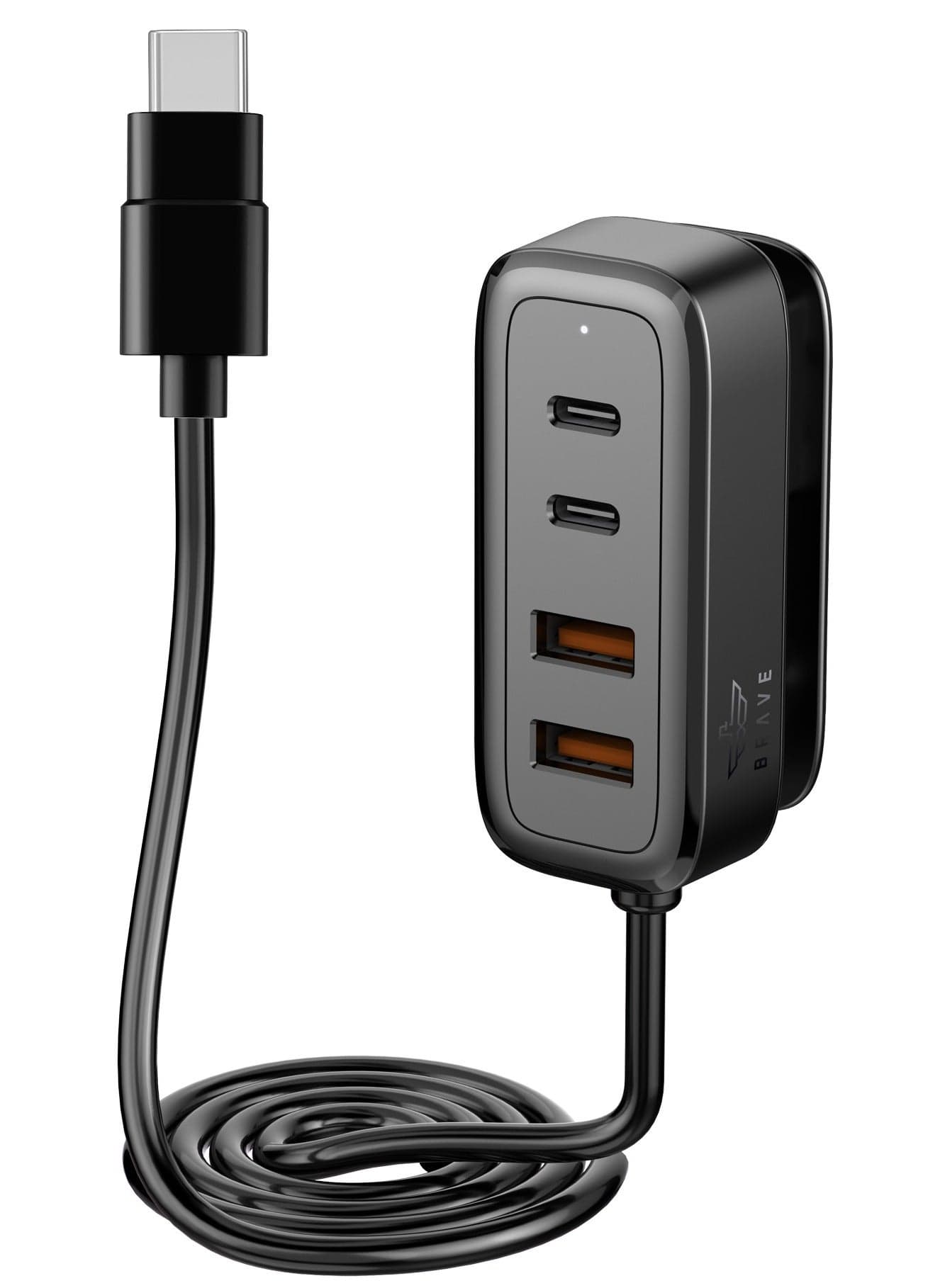 60W Universal Car Charger USB-C Fast Charging – Power Hub Multi-Charger with 2 USB-C & 2 USB-A Ports, Smart Power Distribution, 1.5m Type-C Cable, Compatible with iPhone Air, iPhone 17 / 17 Pro / 17 Pro Max / 16 / 15 / 14 / 13 Series, iPad Pro, MacBook Pro / Air, Samsung Galaxy S25 / S24 / S23, Xiaomi, OnePlus, Huawei, Google Pixel & More