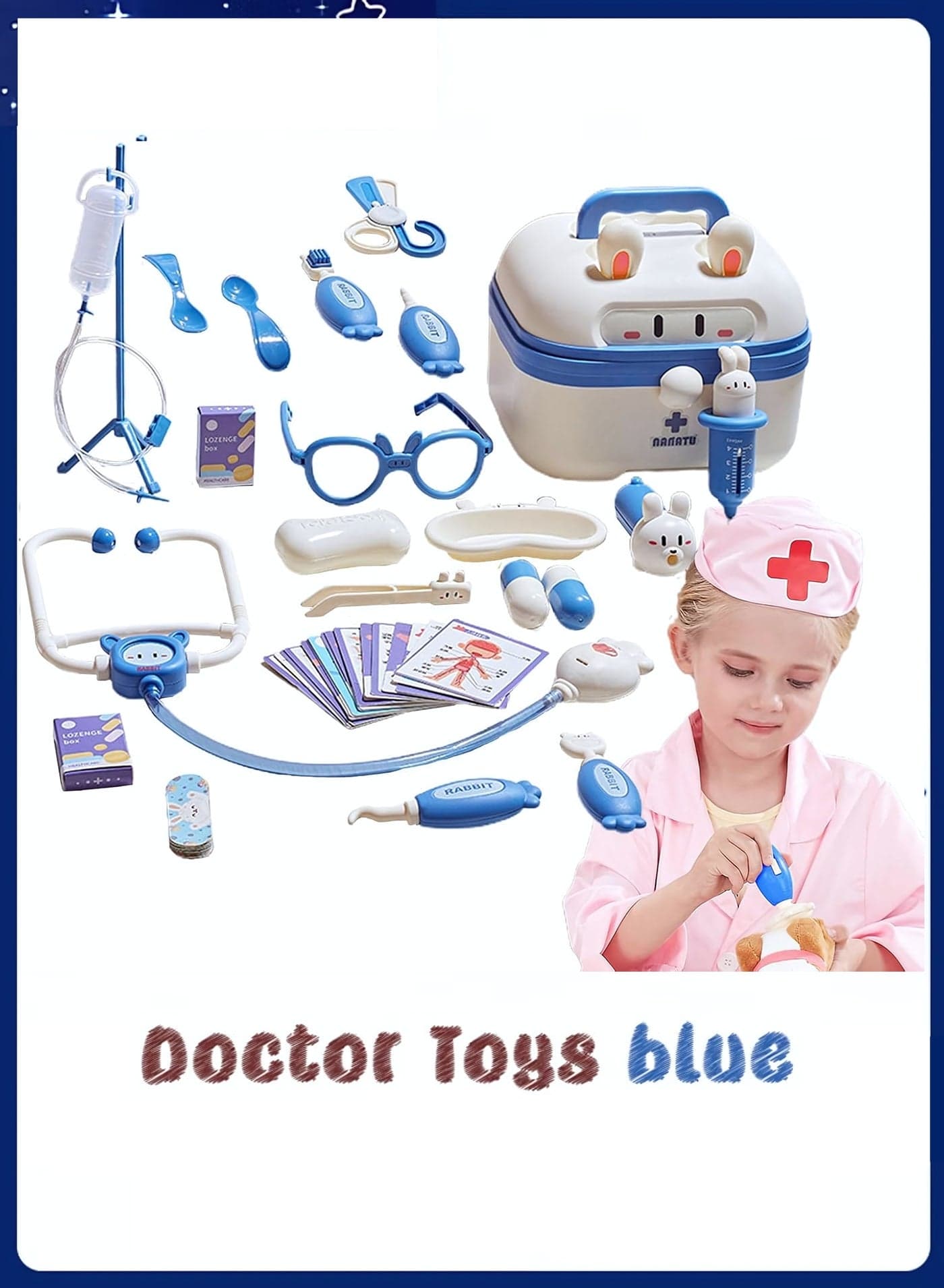 Doctor Playsets for Kids, 25-PCS Pretend Play Educational Doctor Toys, Medical Kit with Stethoscope, Doctor Playset for Dentist Doctor, Role Play Toys for 3-8 Years Old Girls and Boys Toddler Gifts (Blue)