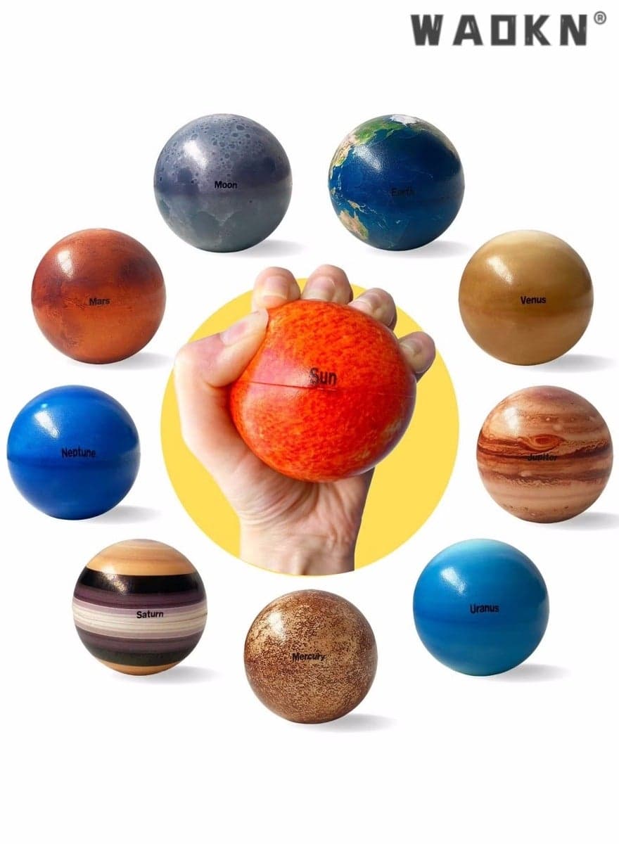 6.3 cm Color Printed Solid Sponge Soft Ball, Eight Planets+Sun and Moon Balls, Early Education Children's Toys,Planet Solar System Anti Stress Ball,Fun Solar Planets Balls for Kids and Adult