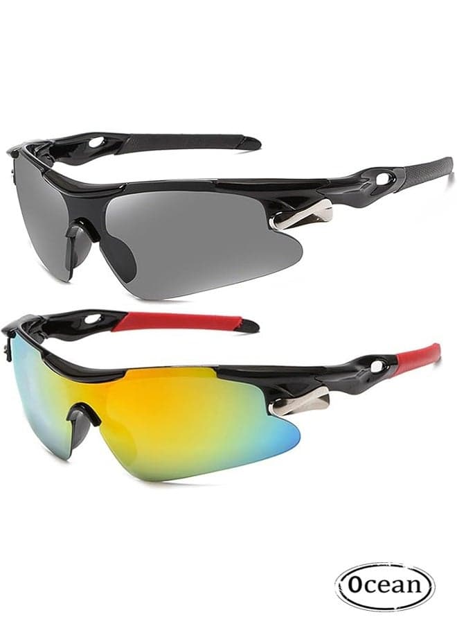 2 Pcs Outdoor Sports UV Protection Half Frame Sunglasses, UV400 Protection Polarized Cycling safety Sports Sunglasses, Windproof Goggles for Baseball Golf, Outdoor Glasses for Men Woman