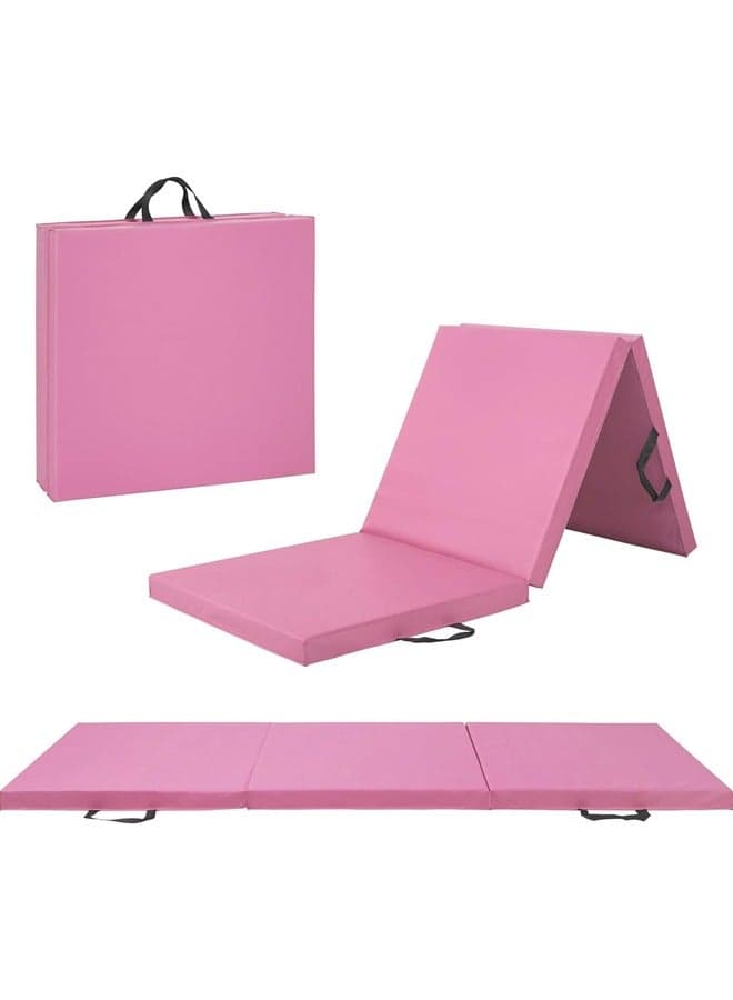 Foldable Gymnastics Gym Exercise Aerobics Mat,PU Leather Tumbling Mat with Hook & Loop Fastener for Stretching Yoga Cheerleading Martial Arts-Versatile Fitness Mat for Home Workout